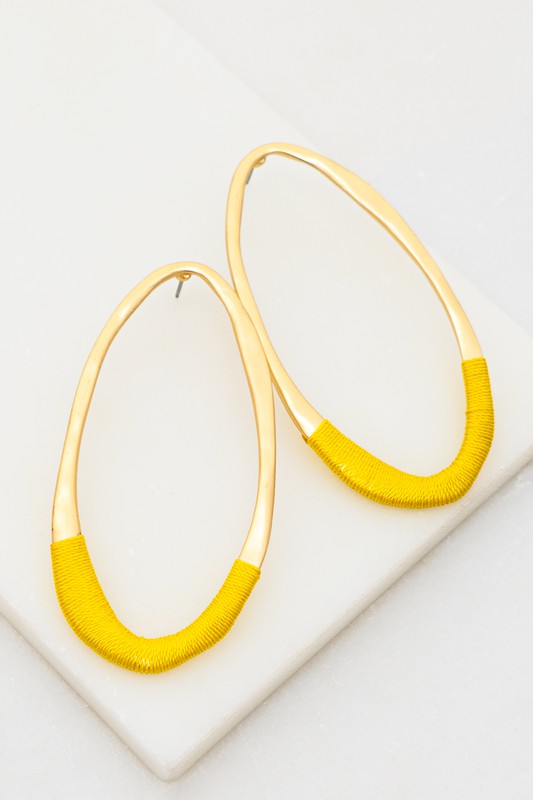 Hammered Oval with Mustard Detail Hoop Earrings