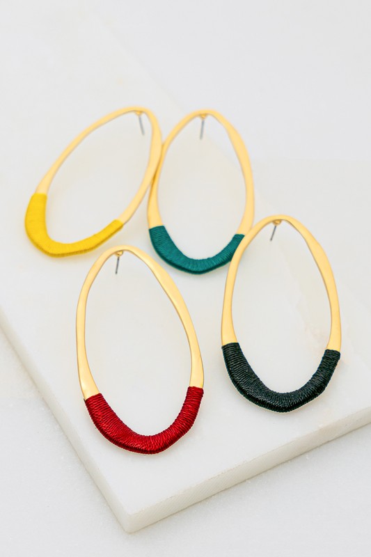 Hammered Oval with Mustard Detail Hoop Earrings