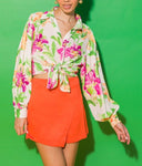 Floral Exaggerated Wide Sleeve Top