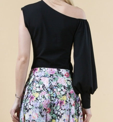Asymmetrical Off Shoulder & Long One Sleeve Top