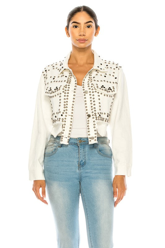 Cropped Studs Denim Jacket