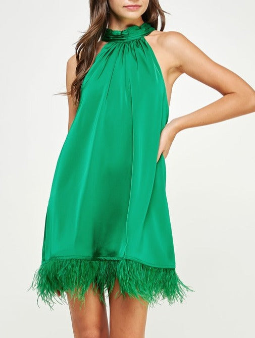 halter neck feather trim cocktail dress Sam Edelman Halter Neck Feather Trim Cocktail Dress - Black