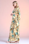 Leaf Print Slouchy One Shoulder Maxi Dress
