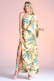 Leaf Print Slouchy One Shoulder Maxi Dress