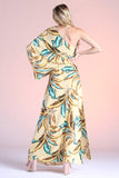 Leaf Print Slouchy One Shoulder Maxi Dress