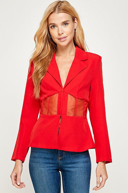 Transparent Waist Corset Detail Blazer (Pick Color)
