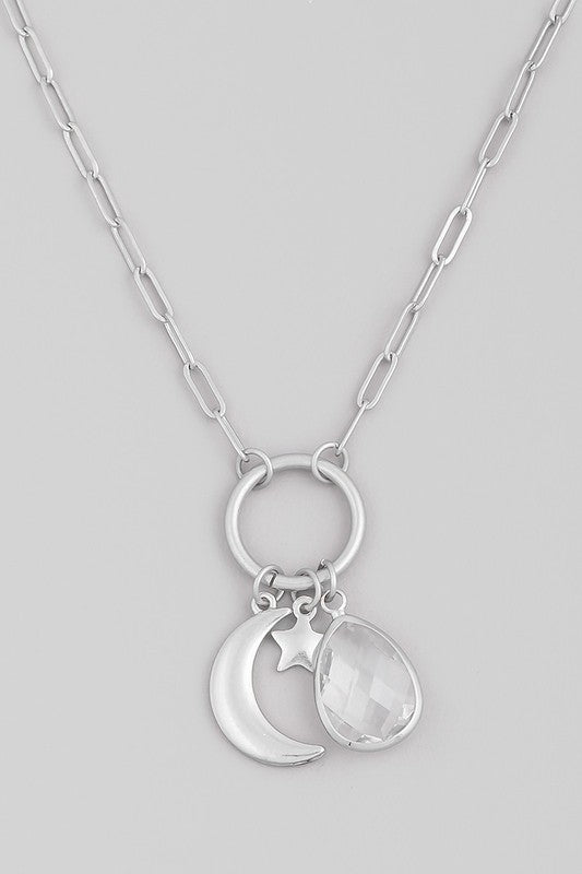 Crescent Moon Charm Necklace (Pick Color)