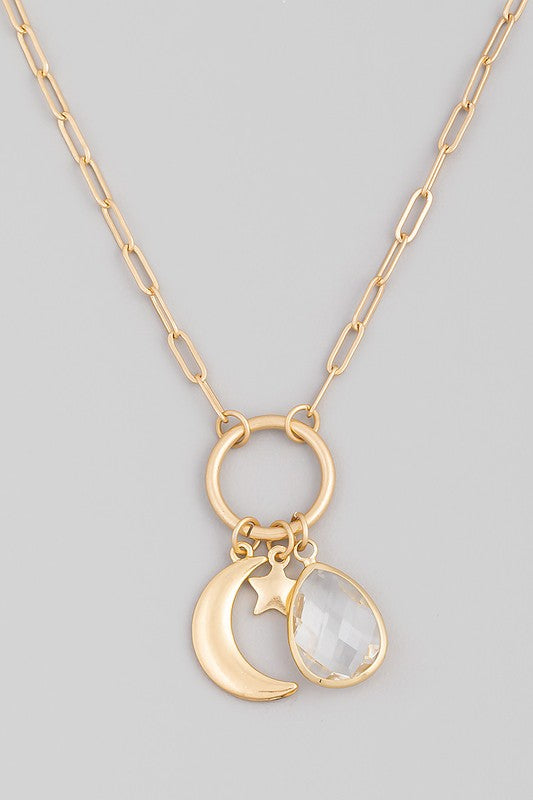 Crescent Moon Charm Necklace (Pick Color)