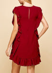 Ruffle Embellished Burgundy Dress