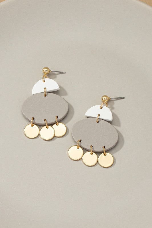 Half Circle and Oval Drop Earrings with Dangling Coins