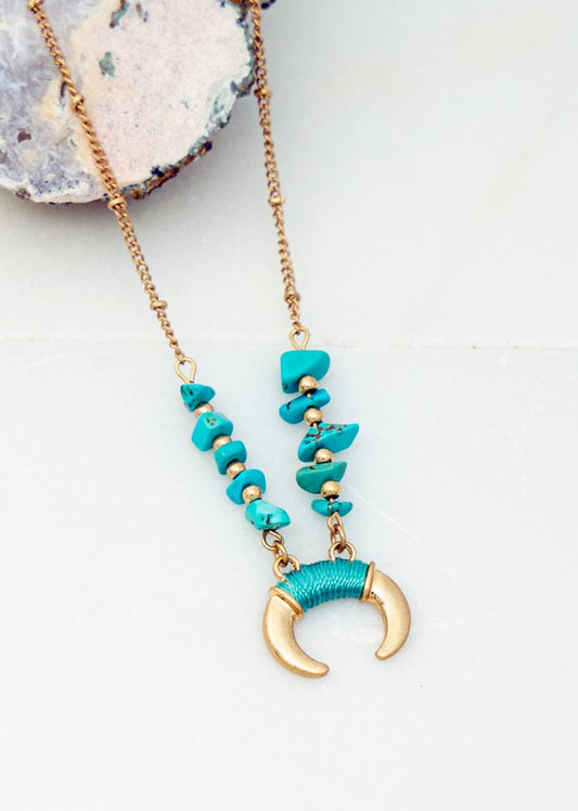 Stone & Horn Pendant Necklace