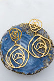 Openwork Hammered Metal Double Rose Drop Earrings (Pick Color)