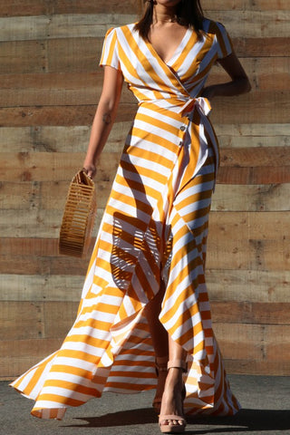Stripe Wrap Maxi Dress