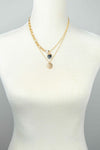 Layer Chunky Chain Black Stone and Hammered Pendant Necklace