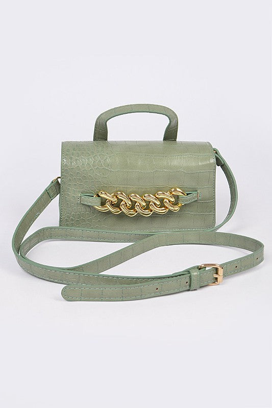 Faux Leather Chain Crossbody Bag