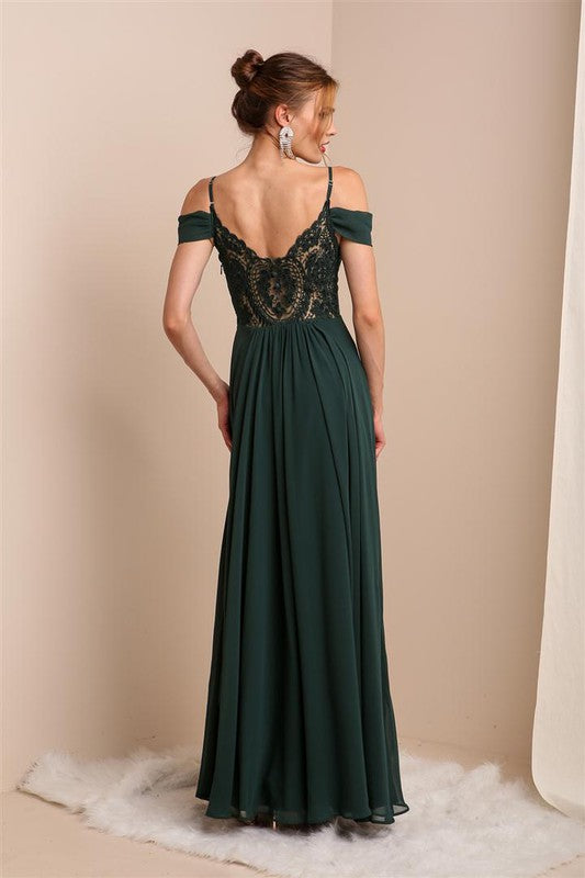 Off Shoulder Back Lace Detail Formal Dress