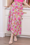 Garden Flower Print High Waist Wrap Skirt