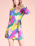 Multi Print Long Sleeve Tulip Wrap Dress