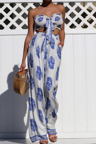 Printed Crop and Pant Set