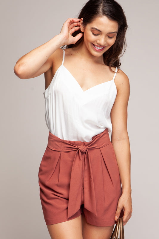 Pleated Front Tie Shorts
