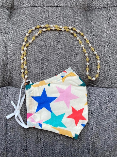 Multicolor Star Mask and Yellow Beads Pearls Mask chain holder