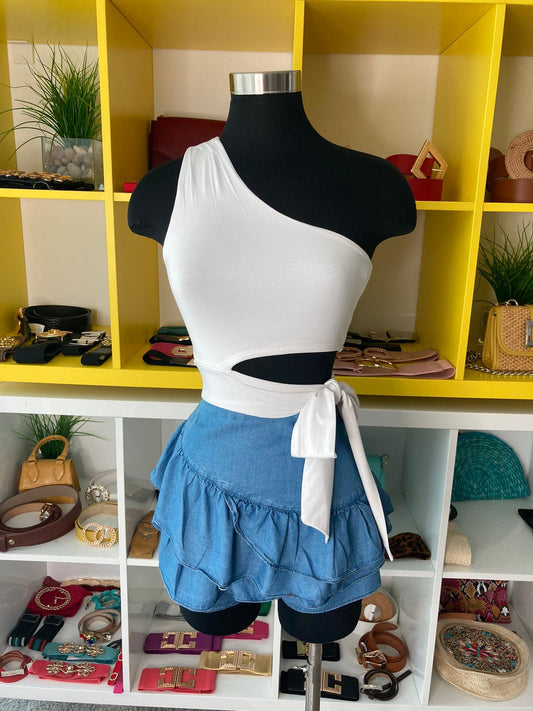 One Shoulder Cut Out Crop Top