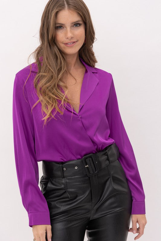 Notched Collar Satin Bodysuit