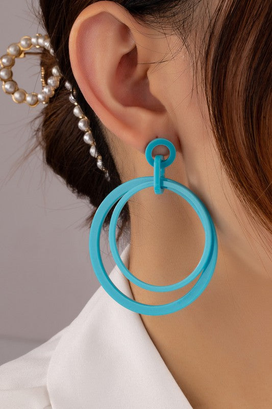 Double Hoop Acetate Drop Earrings (Pick Color)