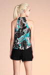 Large Palm Leaf Print Tie Front Top