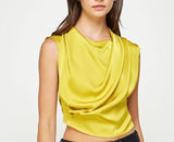 High Cowl Neck Satin Top