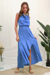 Cowl Neck Silk Draped Maxi Dress
