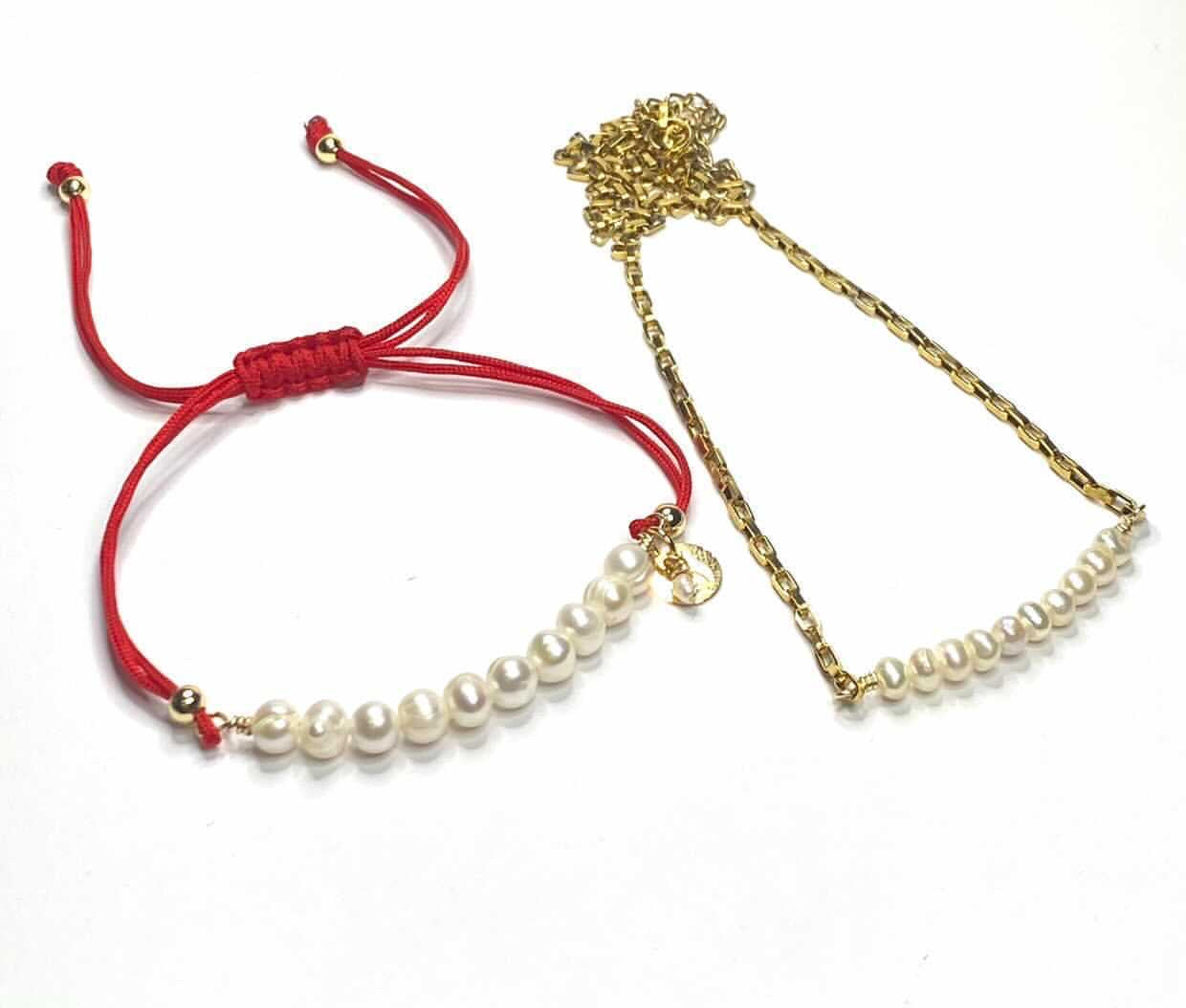 Red Thread Bracelet with Pearls