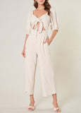 Linen Cut Out Tie Front Jumpsuit