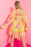 Floral Print Smocked Peasant Sleeve Dress
