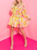 Floral Print Smocked Peasant Sleeve Dress
