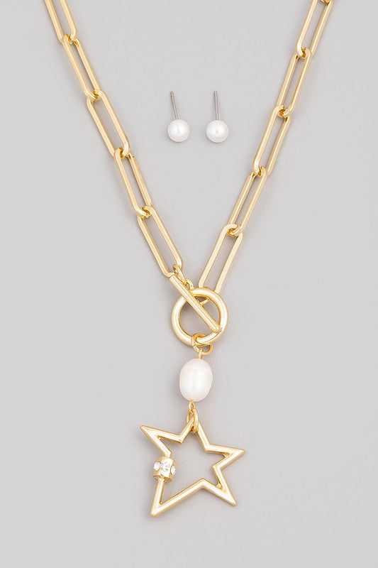 Toggle Chain Carabiner Star Pendant Necklace Set (Pick Color)