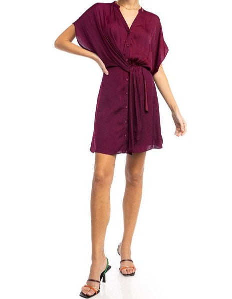 Button Front Twist Drape Dress