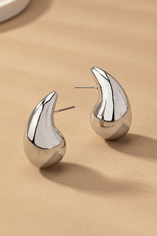 Silver Puffy Hollow Teardrop Earrings