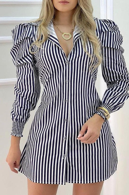 Stripes Long Sleeve Shirt Dress