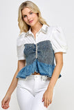 Denim Color Block Peplum Shirt