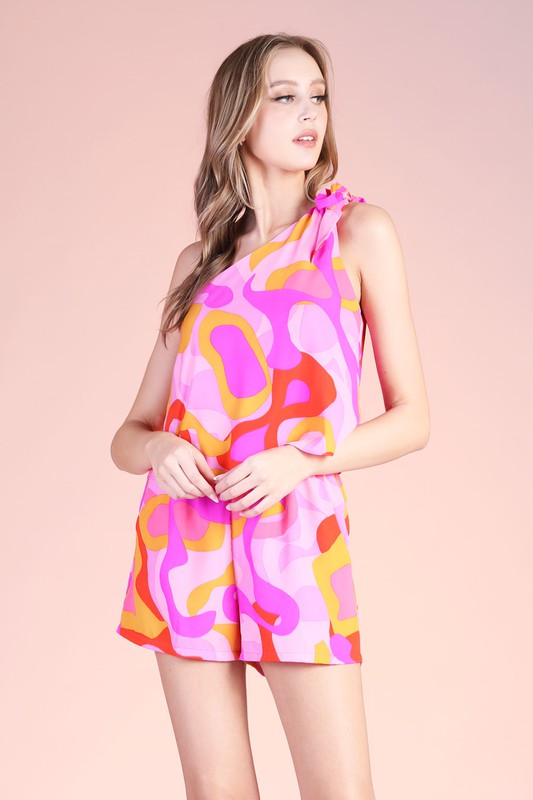 Abstract Print One Tie Shoulder Romper