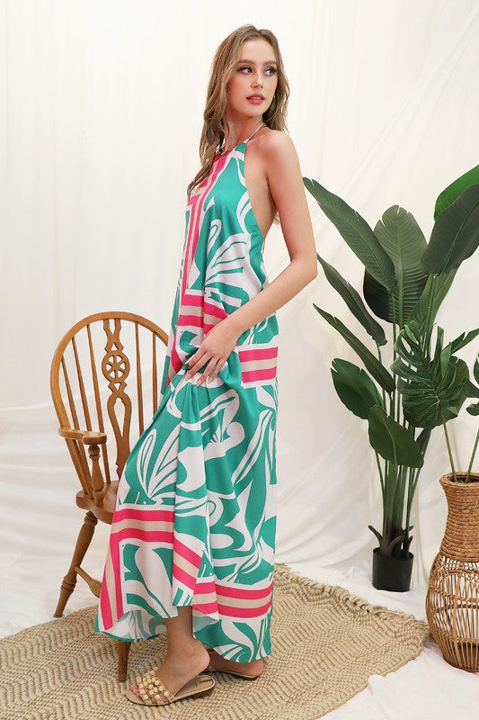 Sicilia Print Halter Maxi Dress