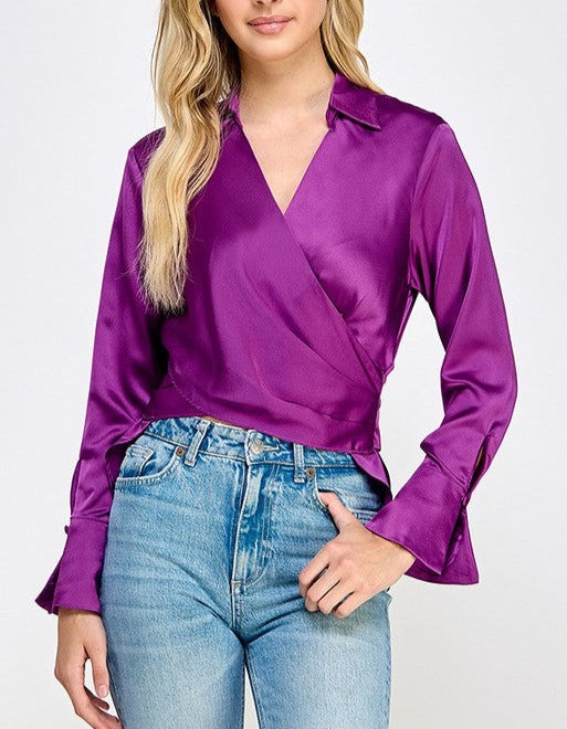 Long Sleeve Collar Shirt High Low Top