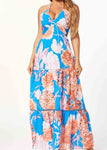 Tropical Print U Neck Maxi Dress