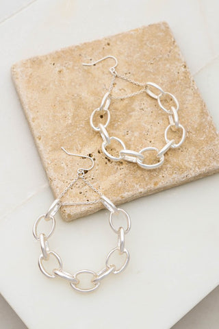Chunky Chain Silver Hoop Earrings