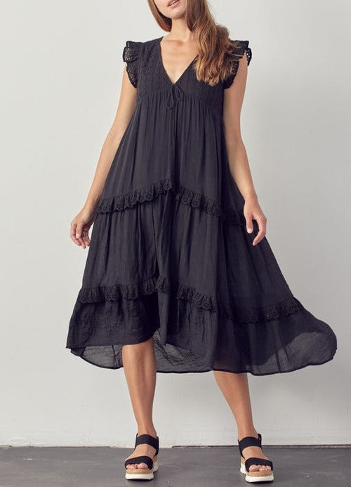 Eyelet Detail Midi Dress