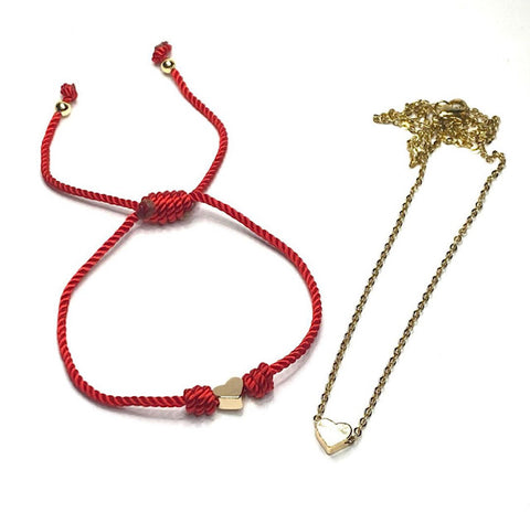 Gold Heart Adjustable Red Bracelet