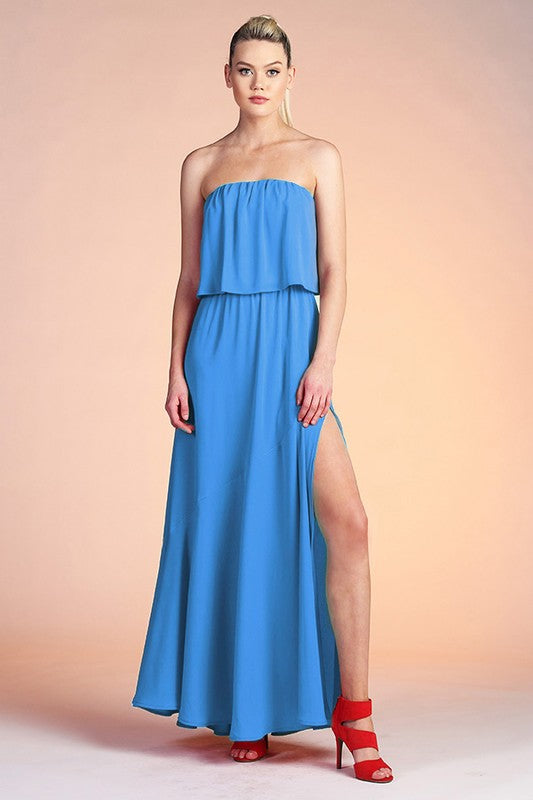 Side Slit Strapless Maxi Dress