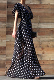 V Neck Ruffled Polka Dot Maxi Dress