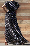V Neck Ruffled Polka Dot Maxi Dress